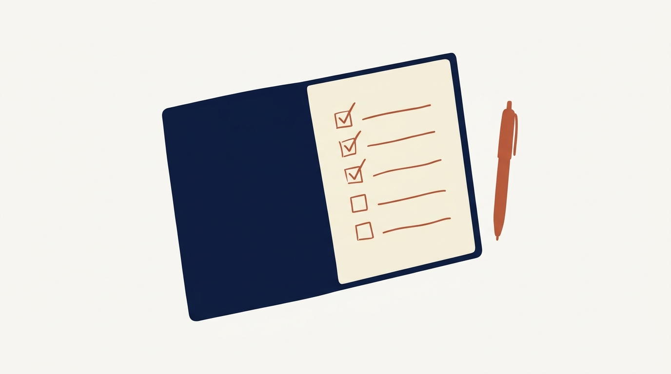 Notebook checklist: the simple act of listing must-haves on paper makes abstract priorities concrete and reviewable before any options are evaluated