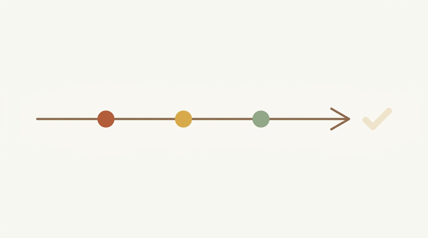 Welcome moment: two small circles on the left — a larger deep-navy and smaller burnt-sienna — flowing via a curved arrow into a wider group of three circles on the right in mustard, sage, and cream, illustrating the new member being integrated into the band
